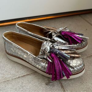 MELVIN & HAMILTON bea 4 silver metallic slip on shoes moccasin size 38 7.5 s